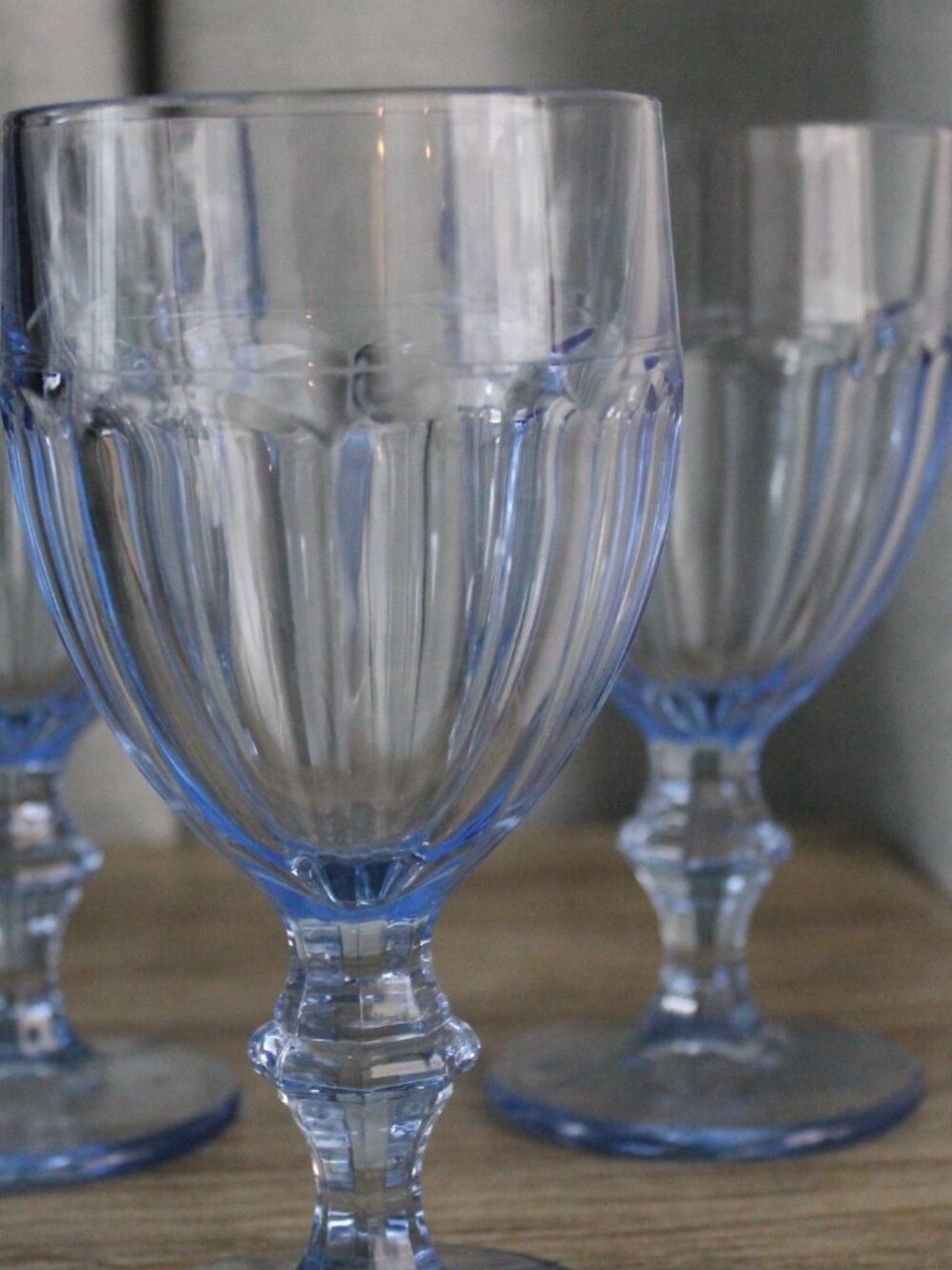 MISTY BLUE Stemmed Glasses Goblets,  Libby Duratuff Gibralter Lot of 3